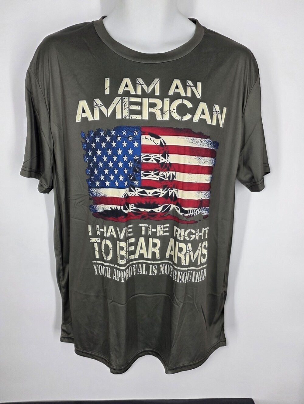 2nd Amendment Patriotic Flag Graphic Tee Size L Olive Green